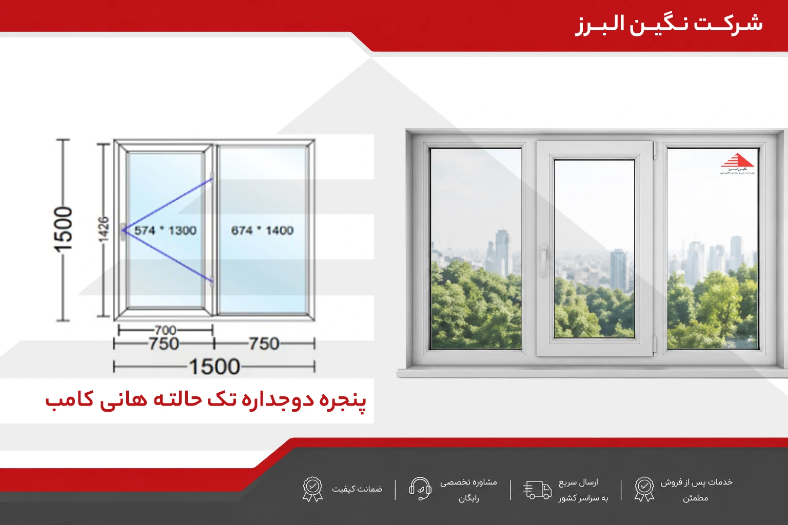 پنجره دوجداره تک حالته هانی کامب