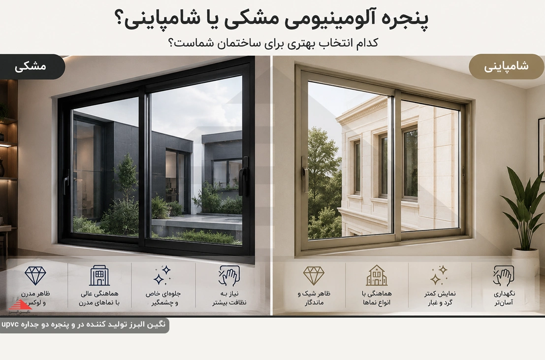 پنجره آلومینیومی مشکی یا شامپاینی